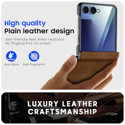 BSNRM for Samsung Galaxy Z Flip 7 Case with Hinge Protection & Built-in Screen Protector, Ultra Thin Stylish Leather Matte PC Durable Shockproof Cover Phone Case for Galaxy Z Flip 7-Brown - Image 5