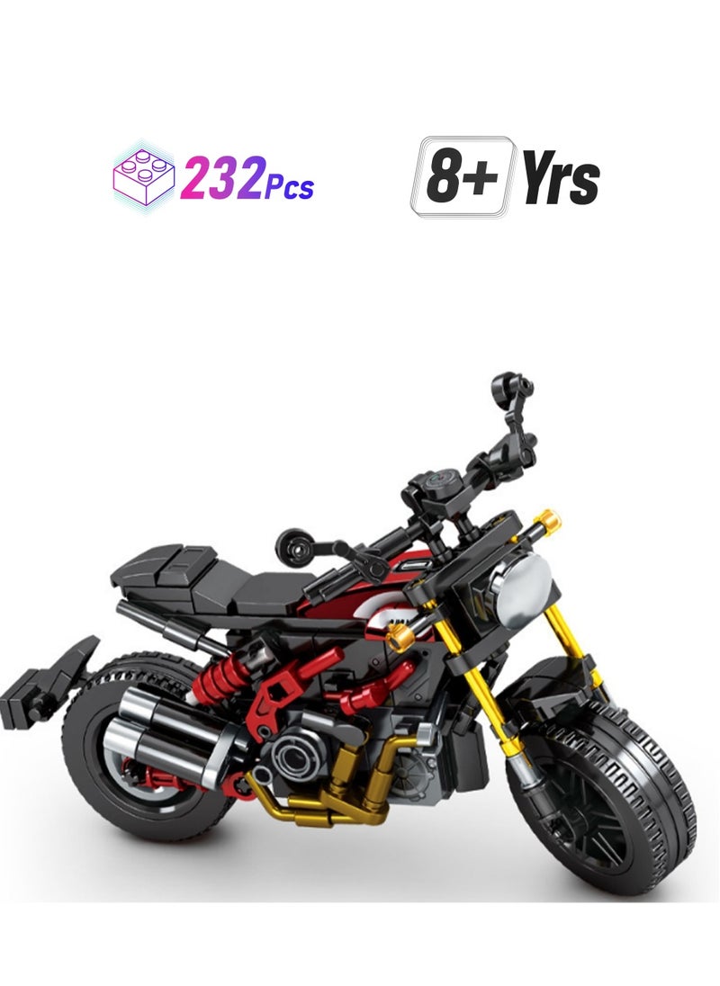 232pcs Red And Gold Retro Motorcycle Building Block Toy Set; Makes A Motorcycle Gift For Kids Over 8 Years Old Who Love Fast-Paced Vehicle Action  - Image 1