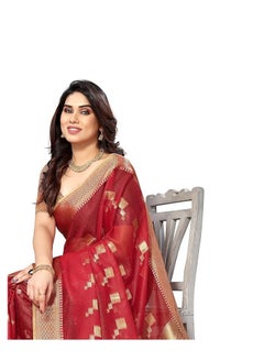Accessorize Kingdom Women's Kota Doria Cotton Boarder Saree With Unstitched Blouse Piece  - Image 3