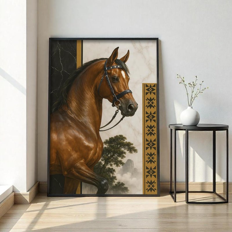 Marktna One canvas painting with a Najdi art design and a hollow frame, measuring (60×90), single piece - Image 1