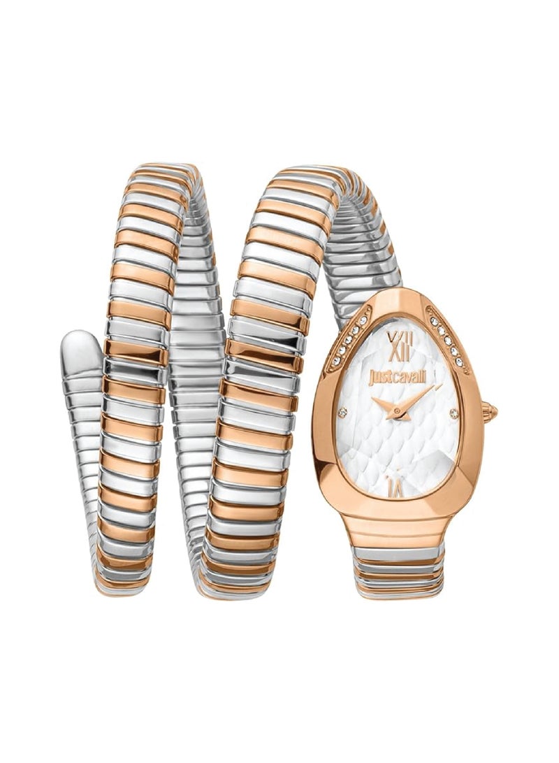 Just Cavalli ساعة معصم معدنية نسائية بتصميم ثنائي اللون فضي وذهبي وردي من جاست كافالي JC1L224M0085 – 3 ATM
