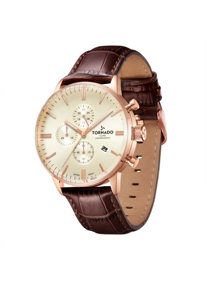 تورنيدو Tornado CELESTIA ELITE T6102-RLDI Men's Chronograph Display Watch & Leather Strap Brown