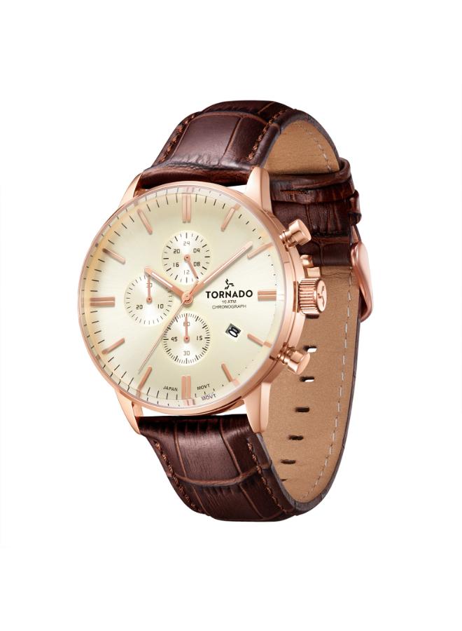 Tornado CELESTIA ELITE T6102-RLDI Men's Chronograph Display Watch & Leather Strap Brown