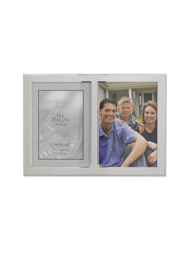 Lawrence Frames Lawrence Frames 2Tone Double Opening Panel Picture Frame 5 by 7Inch Brushed Silver Metal and Shiny Metal Gray 