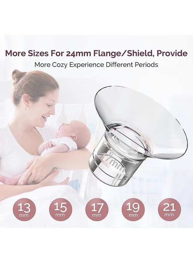 5 Pcs Silicone Flange Inserts 13/15/17/19/21mm, for Momcozy, Medela, Willow S9/S10/S12 Wearable Hand Free Breast Pump Flange Insert, Reduce 24mm Shield/Flange Nipple Tunnel Down to Correct Size - Image 2