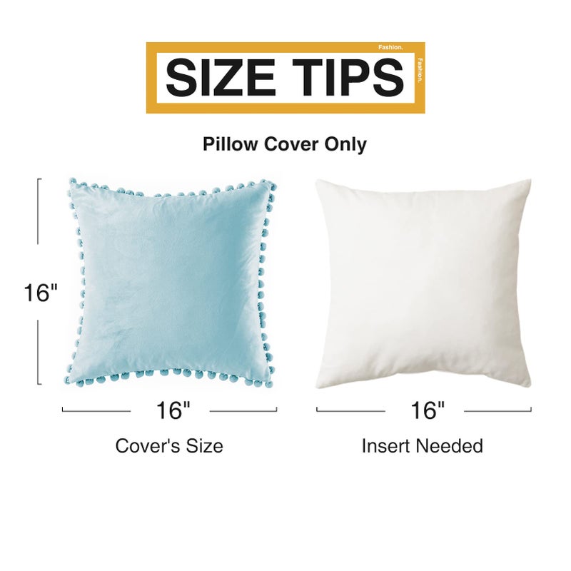 Topfinel Top Finel Decorative Throw Pillow Covers 16x16 Set of 2  Baby Blue Pillow Cover with Pom Poms for Couch Bed Sofa  Square Pillows Soft Velvet Pillow Cases for Bedroom Livingroom Boho Home Decor - Image 5
