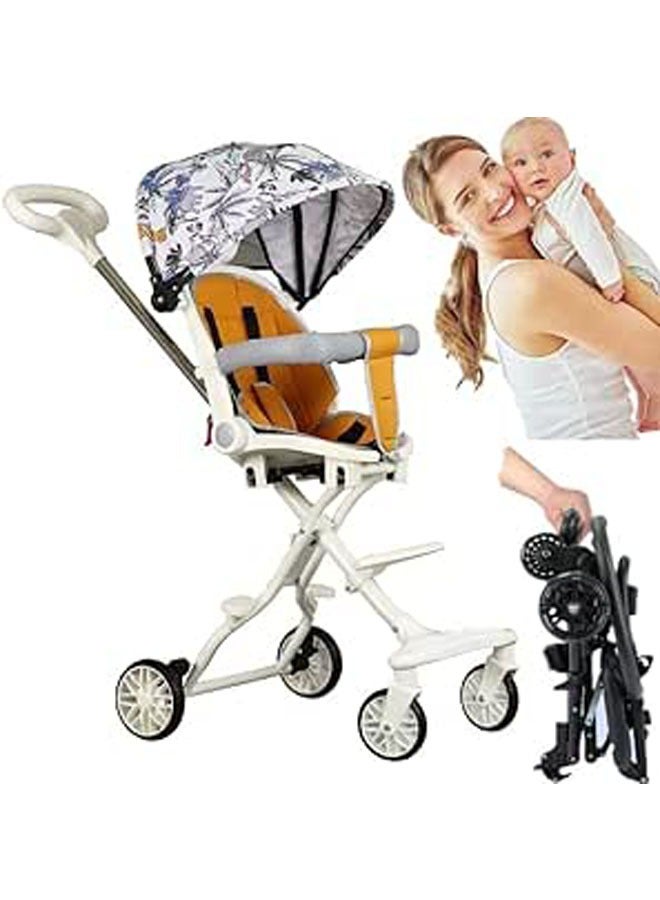 عربست عربة أطفال احترافية قابلة للطي 4 عجلات عربة أطفال مريحة قابلة للتعديل من 1 إلى 6 سنوات ، عربة أطفال محمولة قابلة للطي خفيفة الوزن عربة أطفال مدمجة للسفر بالطائرة (النوع A-أبيض) - Image 1