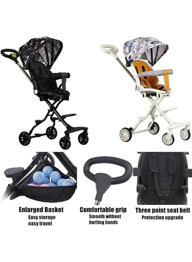 عربست عربة أطفال احترافية قابلة للطي 4 عجلات عربة أطفال مريحة قابلة للتعديل من 1 إلى 6 سنوات ، عربة أطفال محمولة قابلة للطي خفيفة الوزن عربة أطفال مدمجة للسفر بالطائرة (النوع A-أبيض) - Image 2