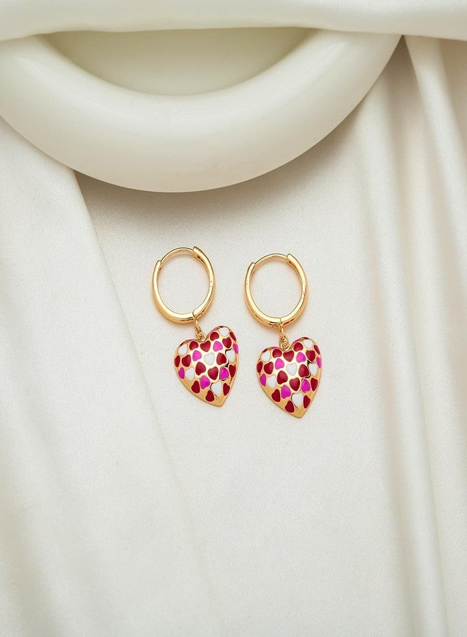 FAUTHENTICUTE Heart Dangle Earrings For Women Small Gold Huggie Hoop With An Enamelled Heart Drop Valentines Day Earrings Gift, Medium, Copper, No Gemstone - Image 4