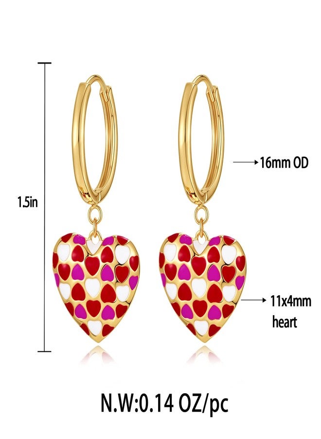 FAUTHENTICUTE Heart Dangle Earrings For Women Small Gold Huggie Hoop With An Enamelled Heart Drop Valentines Day Earrings Gift, Medium, Copper, No Gemstone - Image 5