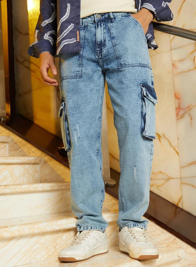 كامبوس سوترا جينز رجالي دينم أزرق نيلي بغسيل حمضي بتصميم كاربنتر