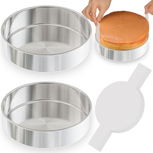 AWTBDP 8 Inch Round Cake Pans Set of 2, Nonstick Stainless Steel Baking Pans Set with 100PCS Parchment Papers, Durable Birthday Christmas Circle Layer Cake Pans, Cake Pans Sets for Baking, Dishwasher Safe - Image 1