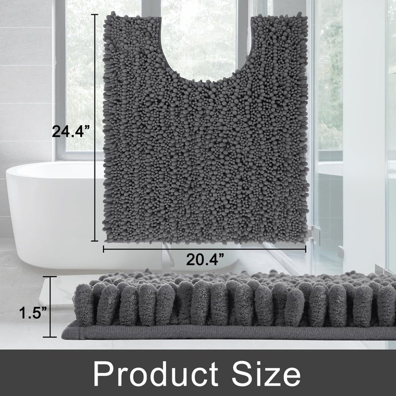 Yimobra Toilet Rugs U Shaped 24x20, Soft Comfortable Absorbent Chenille Toilet Mat for Bathroom Floor, Non-Slip Contour Bathroom Rugs for Toilet, Dry Quickly Machine Washable, Dark Gray - Image 2