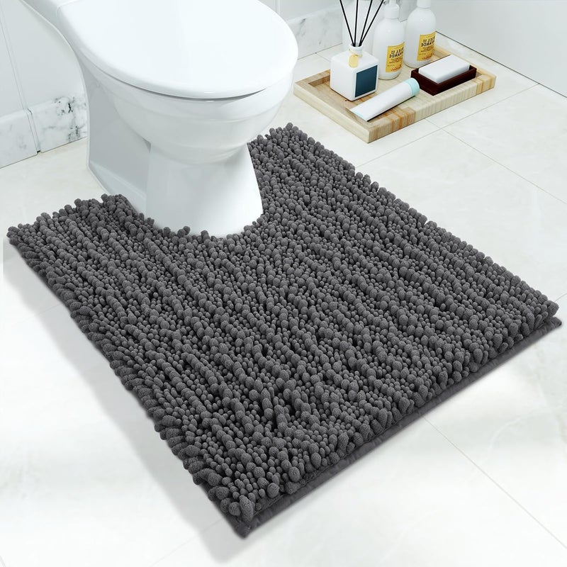 Yimobra Toilet Rugs U Shaped 24x20, Soft Comfortable Absorbent Chenille Toilet Mat for Bathroom Floor, Non-Slip Contour Bathroom Rugs for Toilet, Dry Quickly Machine Washable, Dark Gray - Image 1