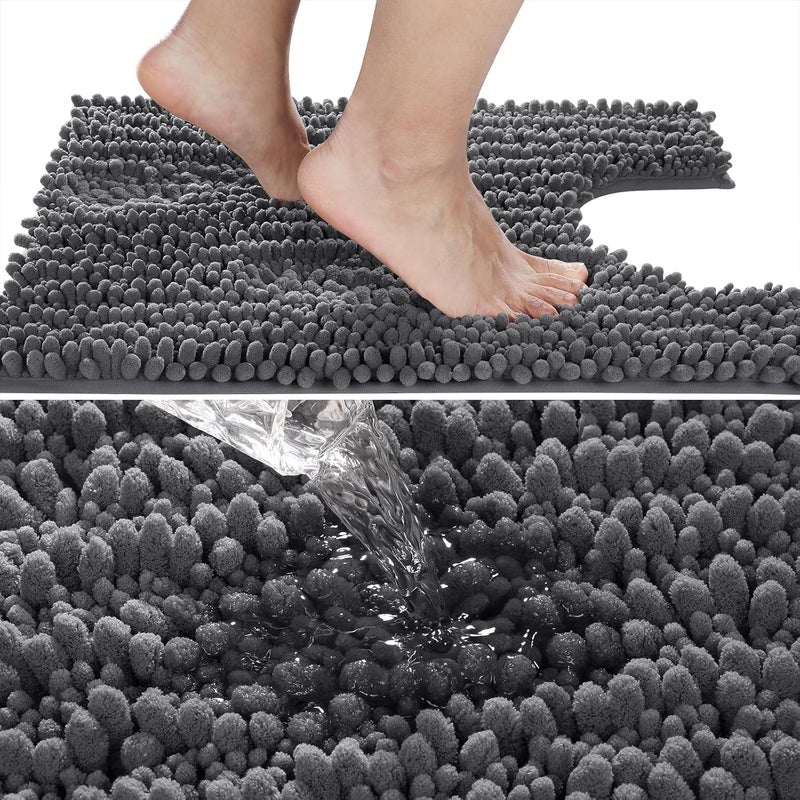 Yimobra Toilet Rugs U Shaped 24x20, Soft Comfortable Absorbent Chenille Toilet Mat for Bathroom Floor, Non-Slip Contour Bathroom Rugs for Toilet, Dry Quickly Machine Washable, Dark Gray - Image 3