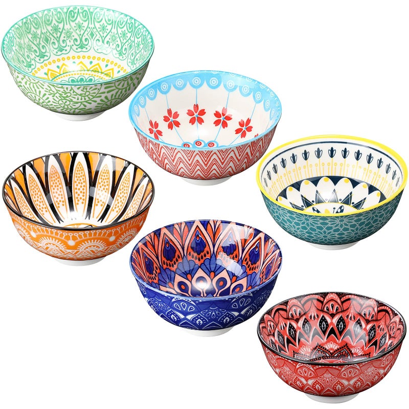 FillTouch 6 Pack 24 oz Ceramic Bowl Set Ceramic Dessert Bowls for Kitchen Serving Dishes Soup Salad Pasta Ramen Cereal - Image 1