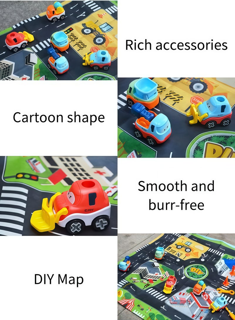 Vehicle Playsets,16 PCS Toddler Pull Back Car Toys,Miniature Construction Vehicles,Kids Disassembly Engineering Vehicle Set w/Play Mat,Construction Truck Toys Kids with Game Mat Toys Construction Truck and Road Play Mat Set for Boys and Girls,with traffic road scene crawling mat - Image 4