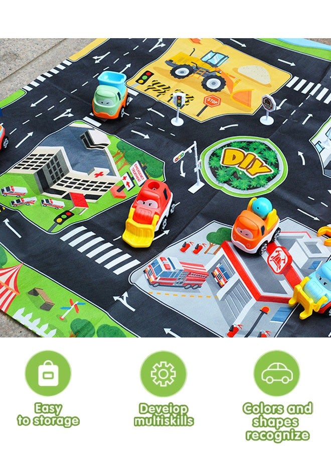 16 Pcs Vehicle Toys for Toddlers, Miniature Construction Vehicles, Baby Version of a Concrete Mixer, Plastic Toys with traffic road scene crawling mat  - Image 4