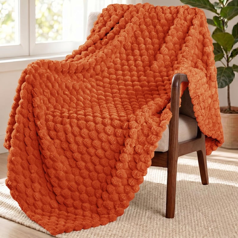 Extra Large Soft Fleece Throw Blanket, 50x70 Inches Stylish Jacquard Throw Blanket for Couch, Fuzzy Cozy Lightweight for All Season, Burnt Orange | Extra Soft Fuzzy Plush Lightweight Throws, Cozy Fluffy Decorative Blankets for All Seasons, 50x70 Inches - Image 1