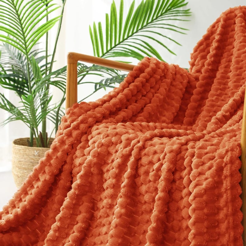 Extra Large Soft Fleece Throw Blanket, 50x70 Inches Stylish Jacquard Throw Blanket for Couch, Fuzzy Cozy Lightweight for All Season, Burnt Orange | Extra Soft Fuzzy Plush Lightweight Throws, Cozy Fluffy Decorative Blankets for All Seasons, 50x70 Inches - Image 4