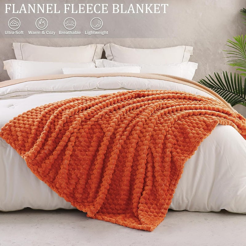 Extra Large Soft Fleece Throw Blanket, 50x70 Inches Stylish Jacquard Throw Blanket for Couch, Fuzzy Cozy Lightweight for All Season, Burnt Orange | Extra Soft Fuzzy Plush Lightweight Throws, Cozy Fluffy Decorative Blankets for All Seasons, 50x70 Inches - Image 2