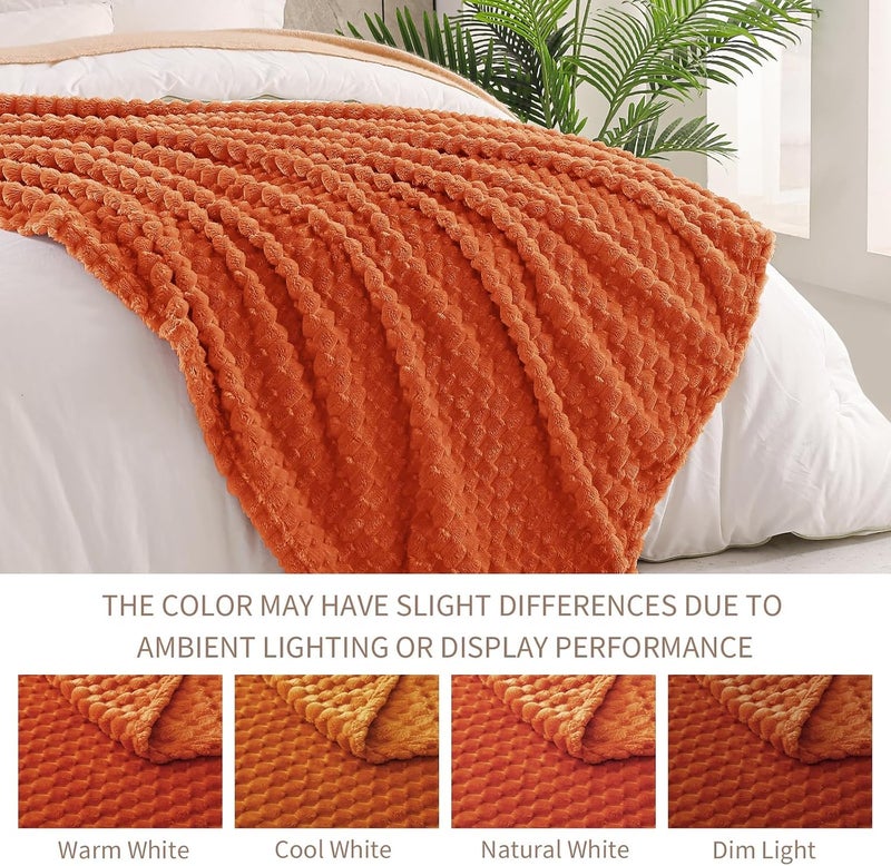 Extra Large Soft Fleece Throw Blanket, 50x70 Inches Stylish Jacquard Throw Blanket for Couch, Fuzzy Cozy Lightweight for All Season, Burnt Orange | Extra Soft Fuzzy Plush Lightweight Throws, Cozy Fluffy Decorative Blankets for All Seasons, 50x70 Inches - Image 3