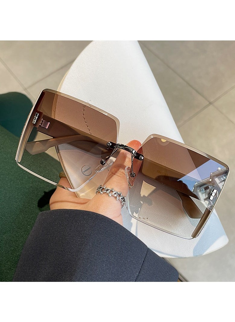 General Women's sunglasses classic retro frameless colored flash frame big face slim fashion glasses  - Image 1