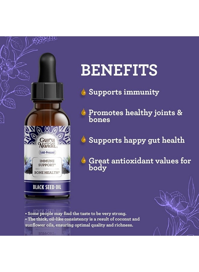 GuruNanda زيت الحبة السوداء من جورو ناندا، معصور على البارد من النيجيلا سativa - غني بفيتامين D3 5000 وحدة، K2 و E، يحتوي على ثيموكينون عالي | مضاد أكسدة قوي لدعم المناعة، غير معدل وراثيًا، 2 أونصة سائلة - Image 3