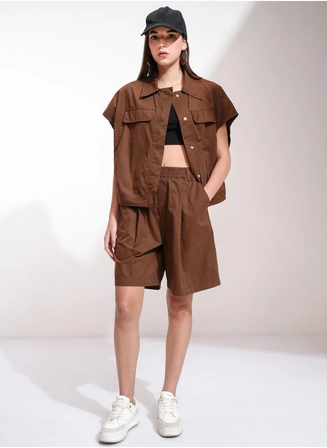 طوكيو توكيز Solid Shorts with Elasticated Waistband