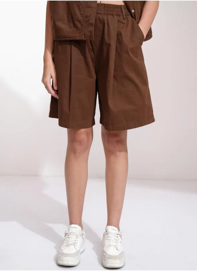 طوكيو توكيز Solid Shorts with Elasticated Waistband