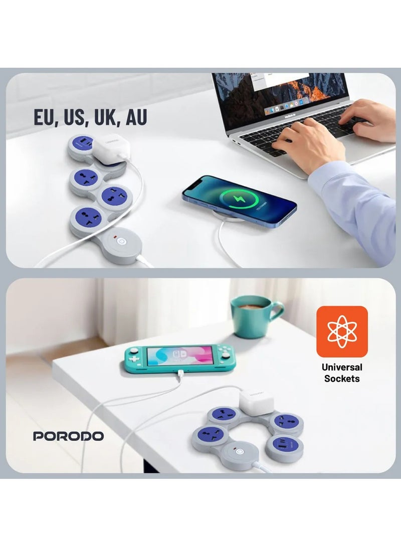 porodo 2500W Multi Socket Strip with Universal AC Plug & USB-C PD 20W Fast Charging / 3m Cable / Built-in Safeguard / Over-Heat Protection - Grey - Image 5