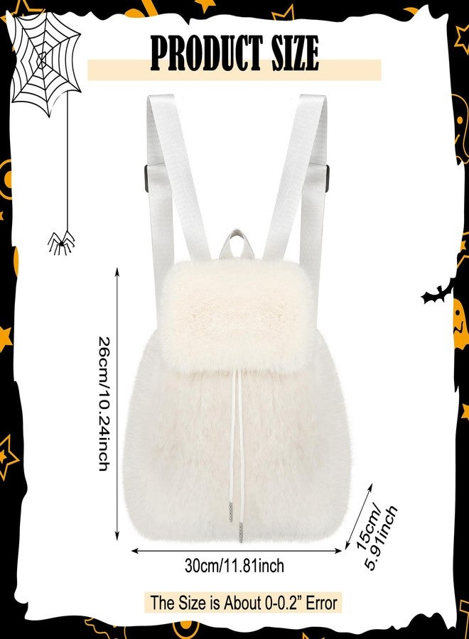 Abbylike White Fuzzy Backpack for Adults Fuzzy Furry Backpack with Adjustable Strap Plush Bag Clothing Accessories for Halloween Official Movie Costume - Image 2