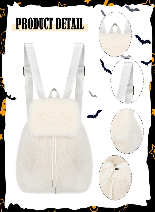 Abbylike White Fuzzy Backpack for Adults Fuzzy Furry Backpack with Adjustable Strap Plush Bag Clothing Accessories for Halloween Official Movie Costume - Image 3
