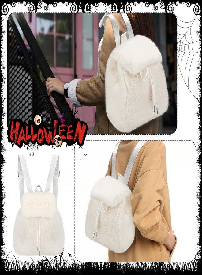 Abbylike White Fuzzy Backpack for Adults Fuzzy Furry Backpack with Adjustable Strap Plush Bag Clothing Accessories for Halloween Official Movie Costume - Image 5