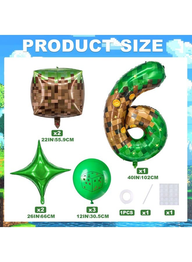 Zailo 40 Inch Giant Green Brown Pixel Gold Coin Miner Theme Number Foil Balloon, Mining Green Birthday Party Decoration Set 0-9 Optional for Kids Anniversary Balloon Party Supplies Game Theme (6) - Image 2