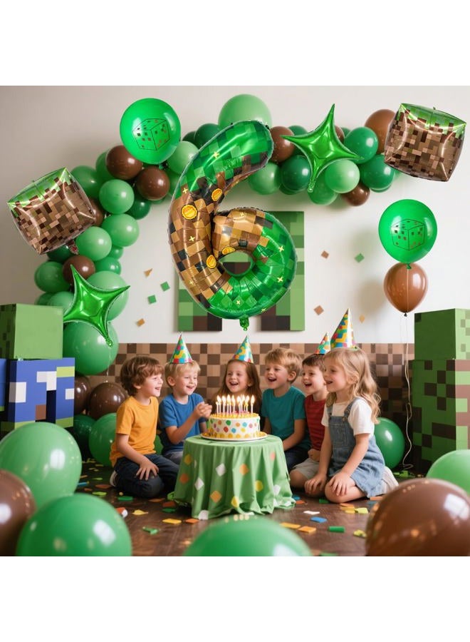 Zailo 40 Inch Giant Green Brown Pixel Gold Coin Miner Theme Number Foil Balloon, Mining Green Birthday Party Decoration Set 0-9 Optional for Kids Anniversary Balloon Party Supplies Game Theme (6) - Image 4