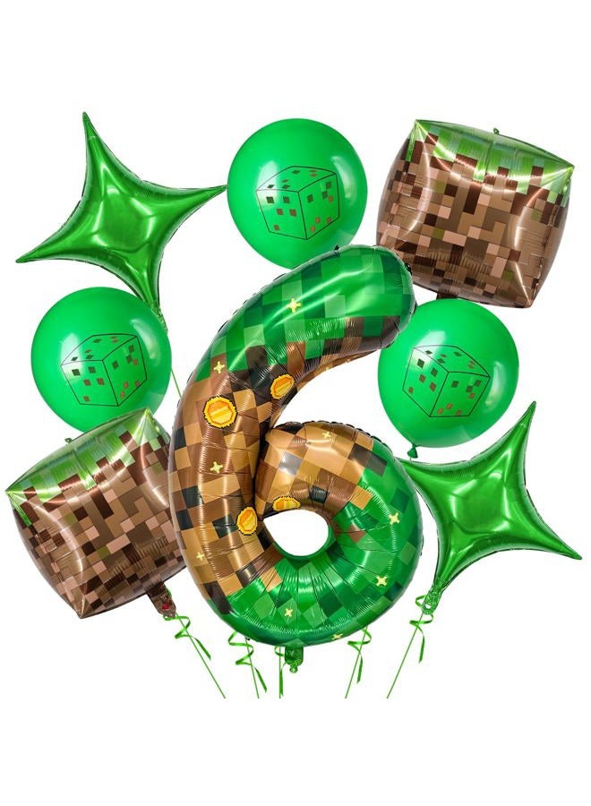 Zailo 40 Inch Giant Green Brown Pixel Gold Coin Miner Theme Number Foil Balloon, Mining Green Birthday Party Decoration Set 0-9 Optional for Kids Anniversary Balloon Party Supplies Game Theme (6) - Image 1