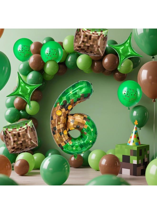Zailo 40 Inch Giant Green Brown Pixel Gold Coin Miner Theme Number Foil Balloon, Mining Green Birthday Party Decoration Set 0-9 Optional for Kids Anniversary Balloon Party Supplies Game Theme (6) - Image 5