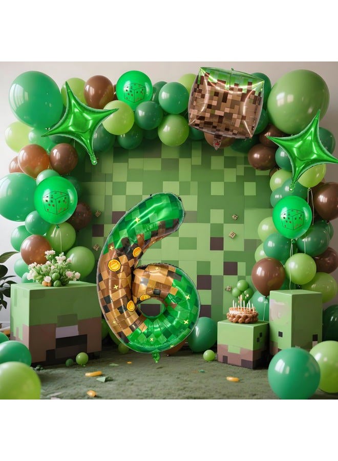 Zailo 40 Inch Giant Green Brown Pixel Gold Coin Miner Theme Number Foil Balloon, Mining Green Birthday Party Decoration Set 0-9 Optional for Kids Anniversary Balloon Party Supplies Game Theme (6) - Image 3