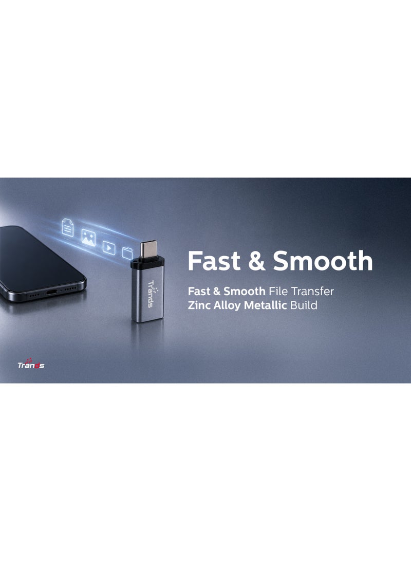 Trands USB-C to USB 3.0 OTG Adapter, High-Speed Data Transfer & Universal Compatibility, Zinc Alloy Metallic Build, Space Grey - CA645 - Image 4