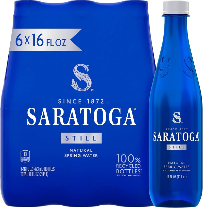 Saratoga 16oz 6-Pack Still Natural Spring Water in Recycled Bottles - Image 1