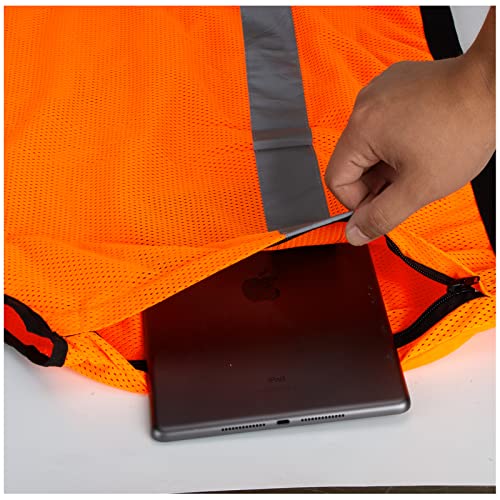 LOHASPRO Reflective High Visibility, Class 2 Surveyor Safety Vest with Pockets, Mesh Construction Work Vest (Orange, Large) - Image 5