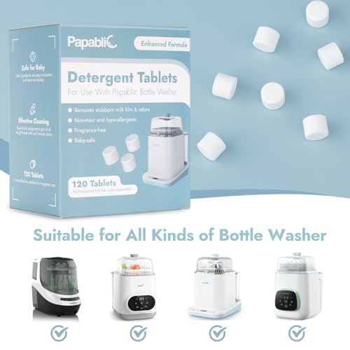 Papablic أقراص صابون منظف رسمية من بابابليك 120 قطعة لآلة غسل زجاجات بيبي بريزا، جروونسي، مومكوزي، تنظيف فعال مع تركيبة مركزة آمنة - Image 4