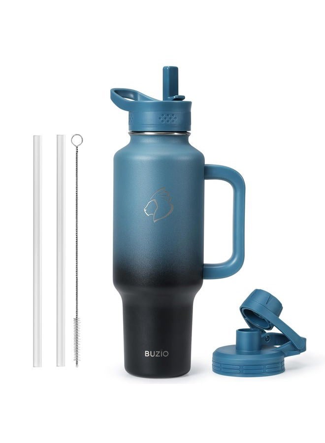BUZIO 40 oz Tumbler with Handle and Straw, Stainless Steel Insulated Water Bottle Fits in Cup Holder with Straw & Spout Lid, Leak-Proof BPA-Free Travel Tumbler Keep Cold 48hrs &Hot 24hrs, Indigo Crush - Image 1