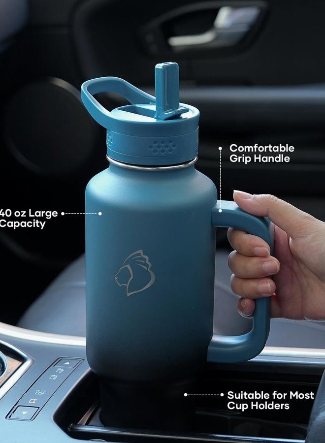 BUZIO 40 oz Tumbler with Handle and Straw, Stainless Steel Insulated Water Bottle Fits in Cup Holder with Straw & Spout Lid, Leak-Proof BPA-Free Travel Tumbler Keep Cold 48hrs &Hot 24hrs, Indigo Crush - Image 2