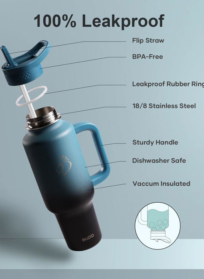 BUZIO 40 oz Tumbler with Handle and Straw, Stainless Steel Insulated Water Bottle Fits in Cup Holder with Straw & Spout Lid, Leak-Proof BPA-Free Travel Tumbler Keep Cold 48hrs &Hot 24hrs, Indigo Crush - Image 4