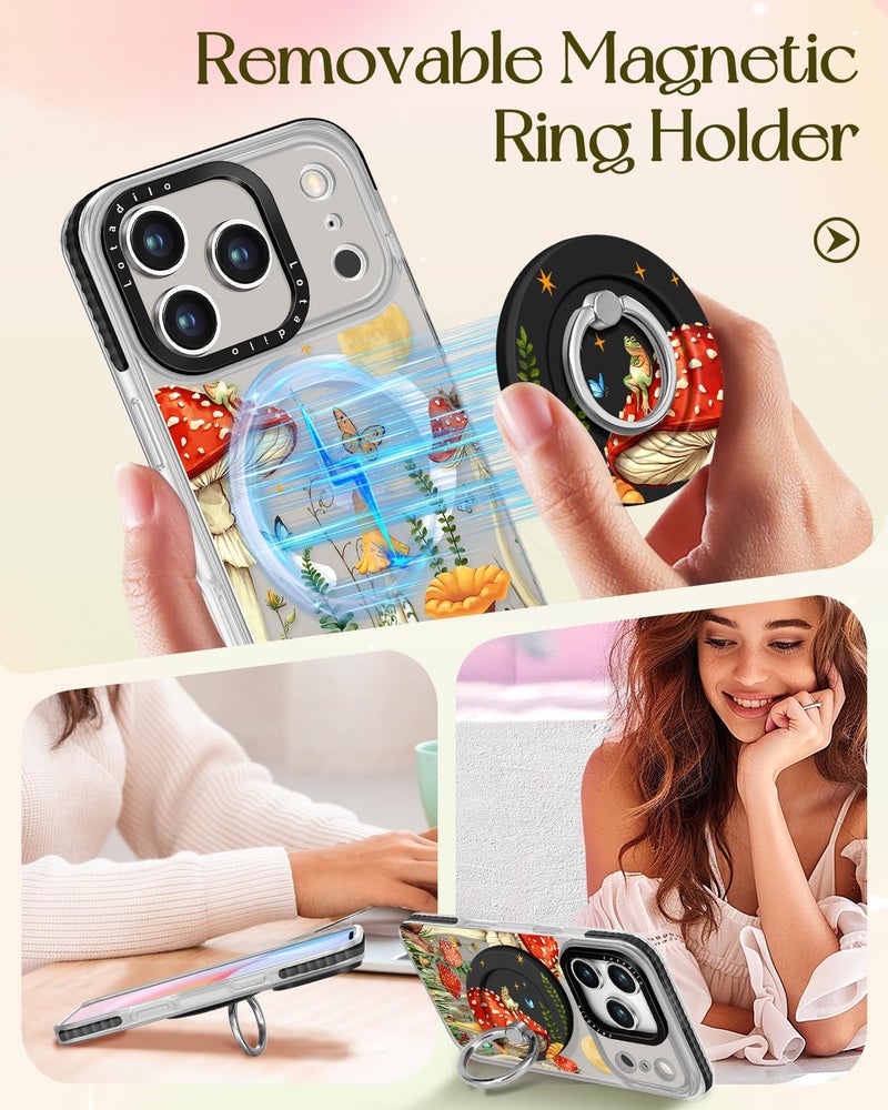 Lotadilo Case for iPhone 17 Pro Case Compatible with Magsafe Ring Holder Stand - for Women Butterfly Mogu Design TPU Phone Cover for Girls Girly Funny Fashion - Image 4