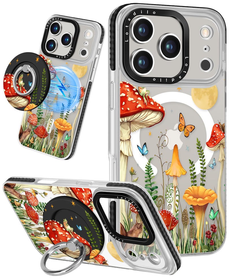 Lotadilo Case for iPhone 17 Pro Case Compatible with Magsafe Ring Holder Stand - for Women Butterfly Mogu Design TPU Phone Cover for Girls Girly Funny Fashion - Image 1