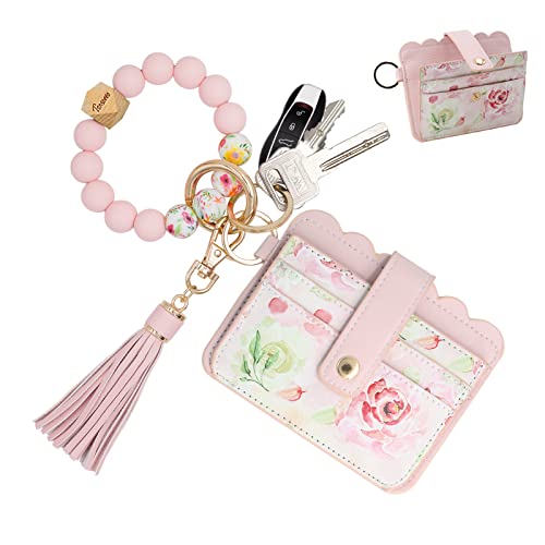 TSNSOEEO Keychain Wallet Wristlet RFID Small Credit Card Holder Bracelet Key Chain Purse Bangle Tassel Beads Key Rings for Women - Image 1