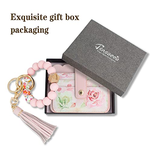 TSNSOEEO Keychain Wallet Wristlet RFID Small Credit Card Holder Bracelet Key Chain Purse Bangle Tassel Beads Key Rings for Women - Image 2
